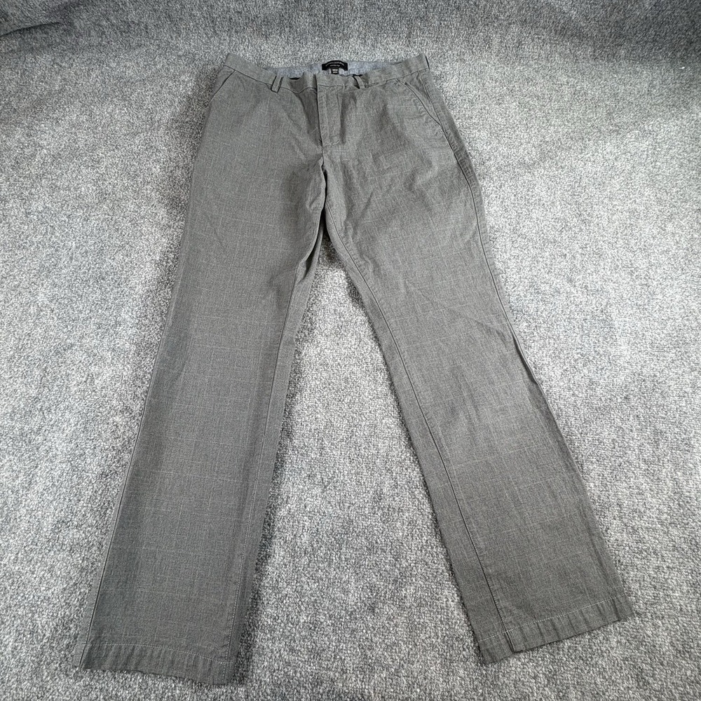 Banana Republic Kentfield Pant Men 34x31 Light Grey Plaid Classic Dress Business